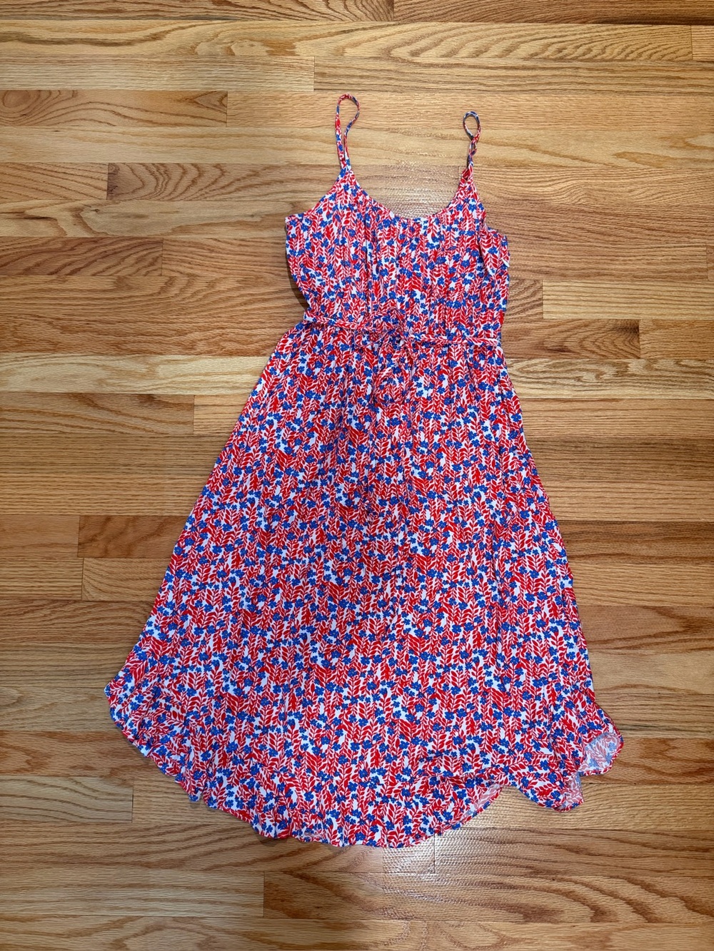 J.Crew Floral Viscose Tie-Waist Midi Dress Petite 00P Red Blue NWT BI400
